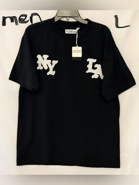 Black NY LA Patch Short Sleeve Crew Tee